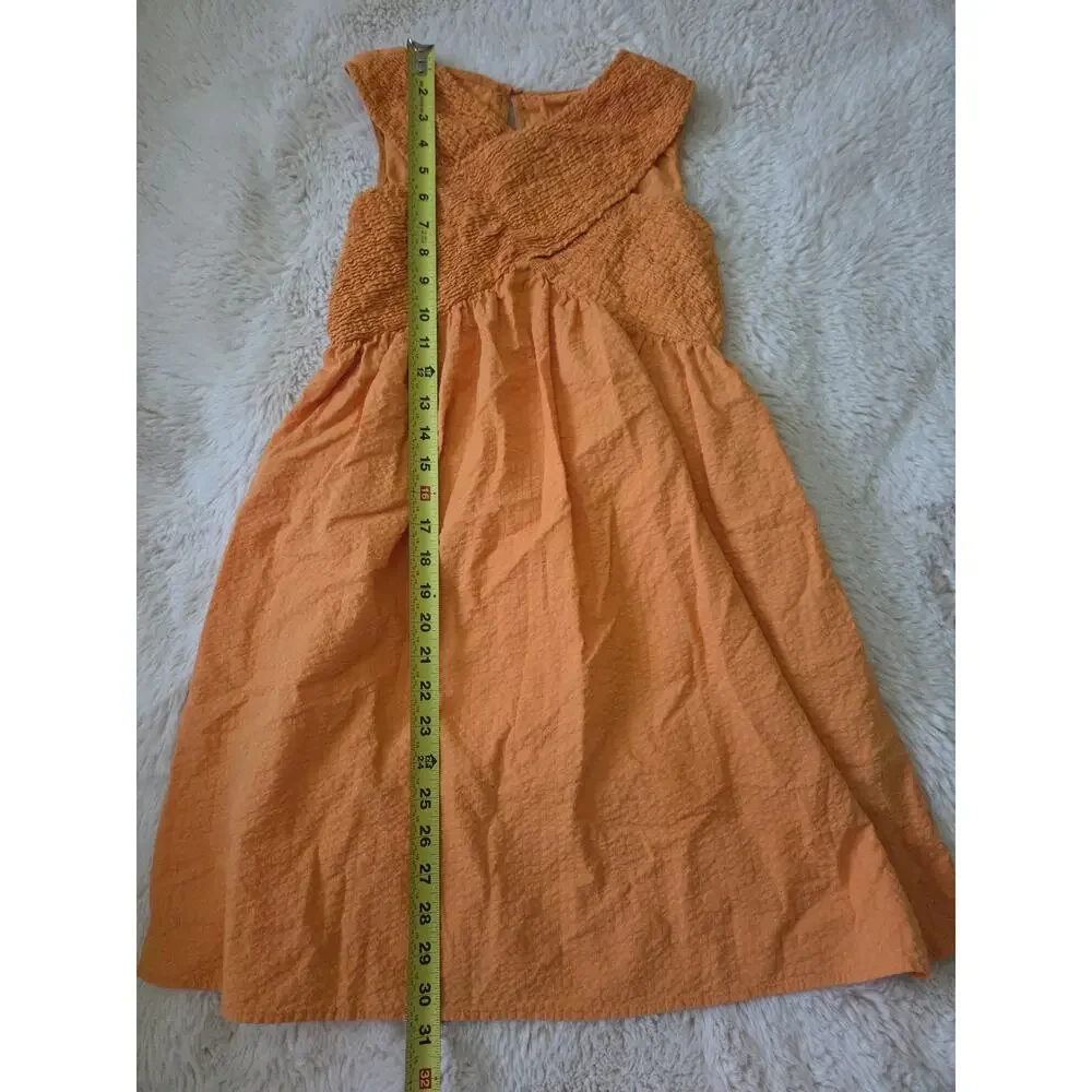 ZARA Textured Smocked Orange Cross Front Sleeveless Dress 13-14 years